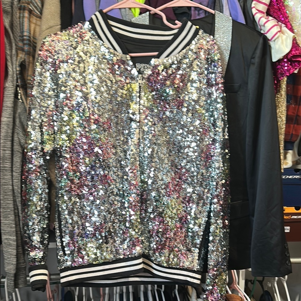 PINK Victoria's Secret Silver Sequin Bomber Jacket